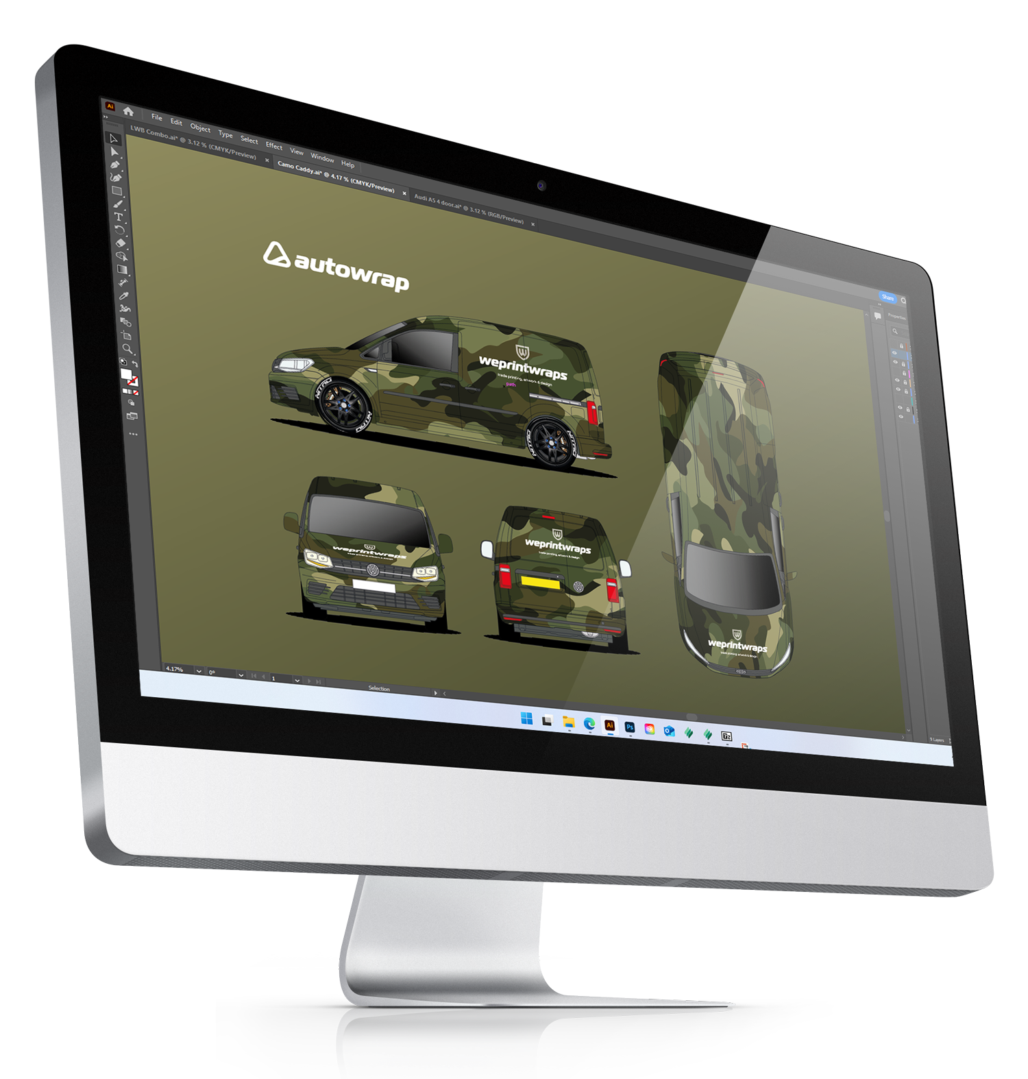 Vehicle wrap design on screen
