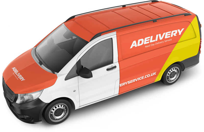 Delivery van with replacement wrap graphics after a repair