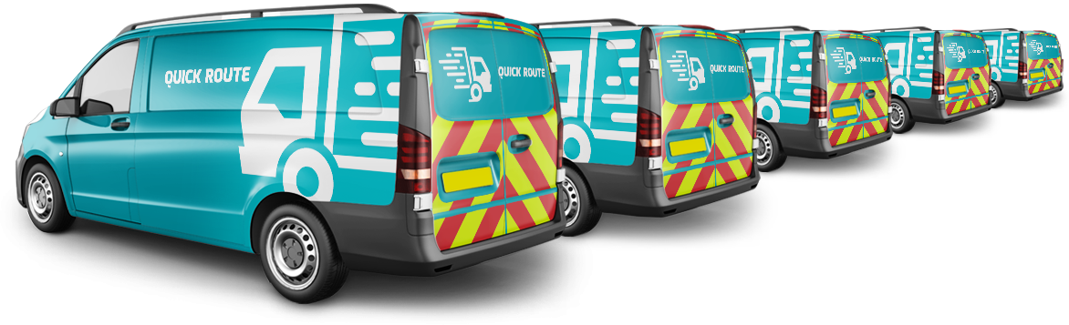 Fleet of vans with matching printed graphics